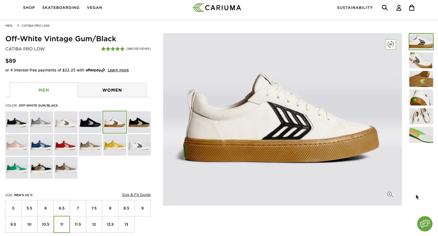 Anatta partner, Cariuma, lets customers use AfterPay to break down a ~$100 order into four smaller, ~$20.00 payments.