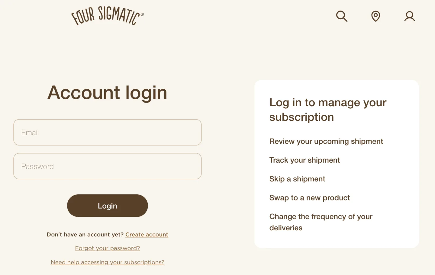 Anatta parnter, Four Sigmatic, highlights the benefits of logging into a user account on their account page.