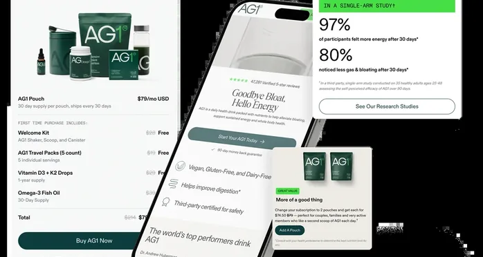 AG1 storefront screens built on Shopify Plus