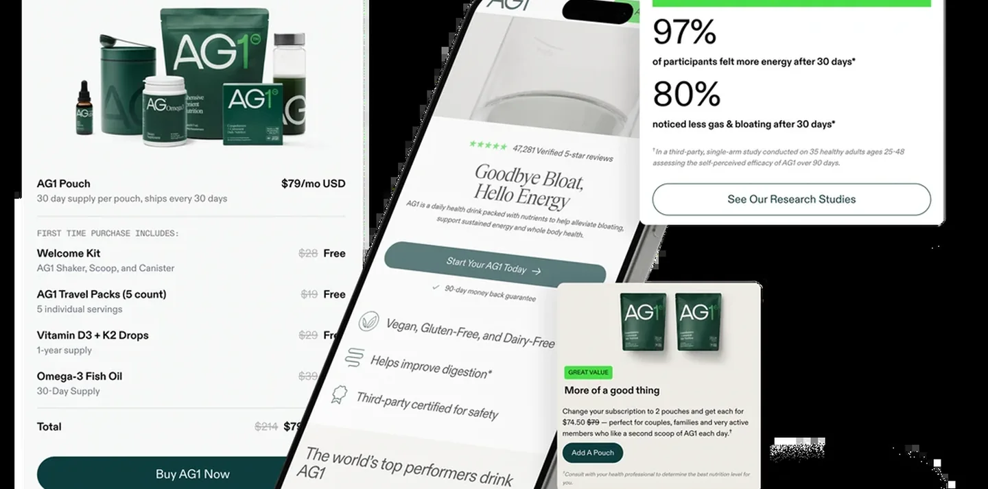 AG1 storefront screens built on Shopify Plus