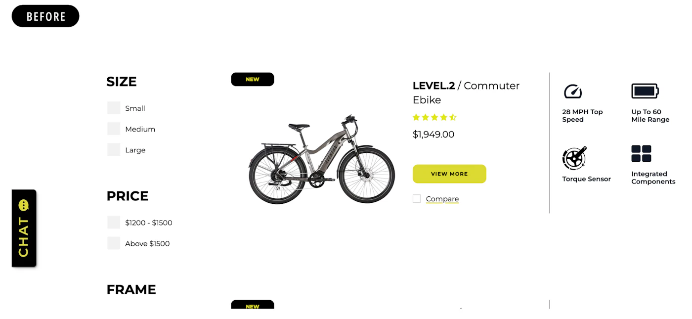 An image of Aventon PLPs prior to Anatta's UX optimizations.