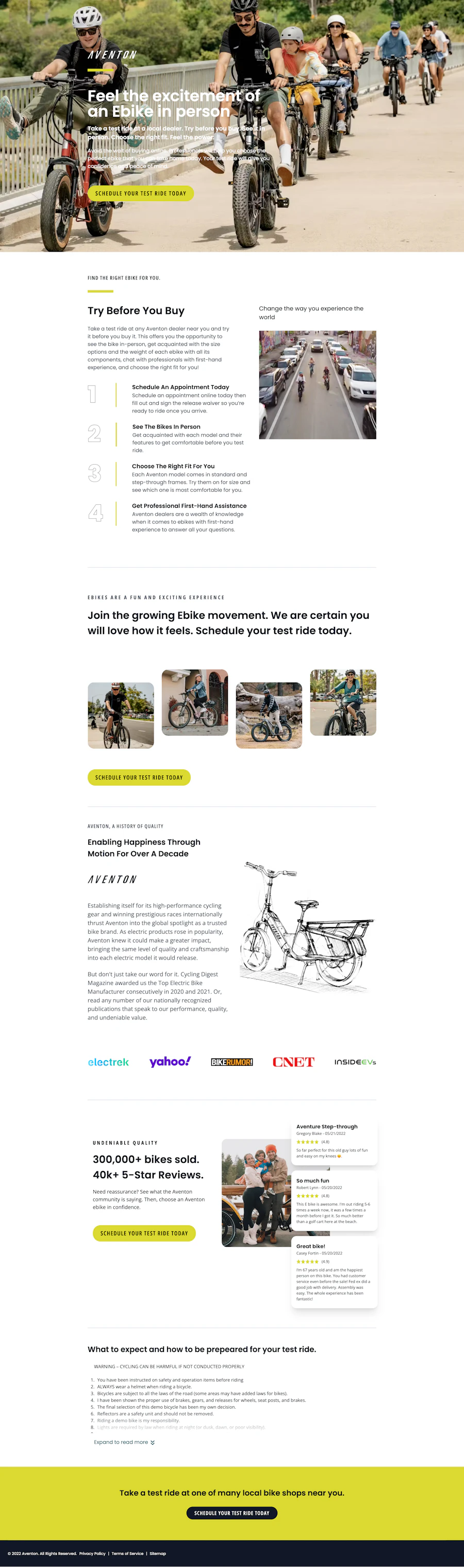 An image of the Test Ride page Anatta designed and developed for Aventon's website
