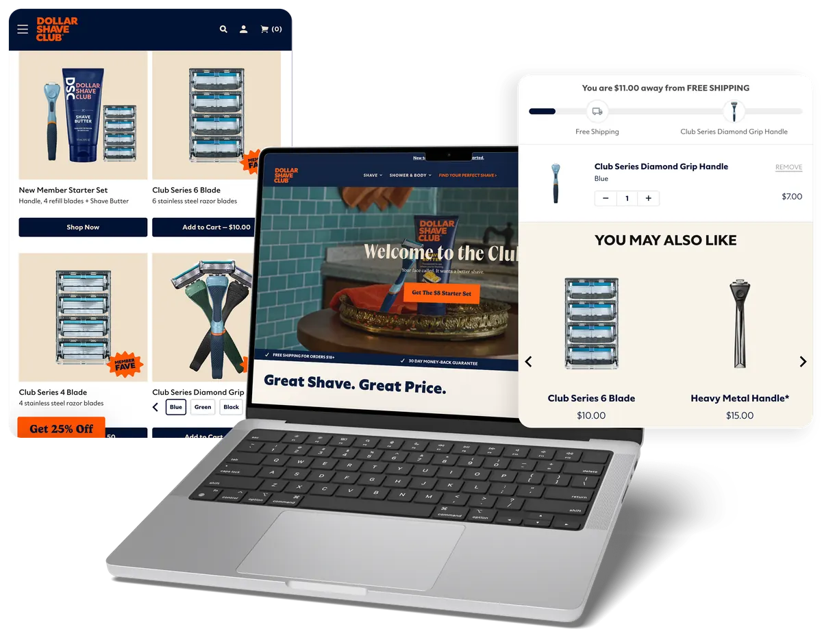 Screens from the Dollar Shave Club storefront