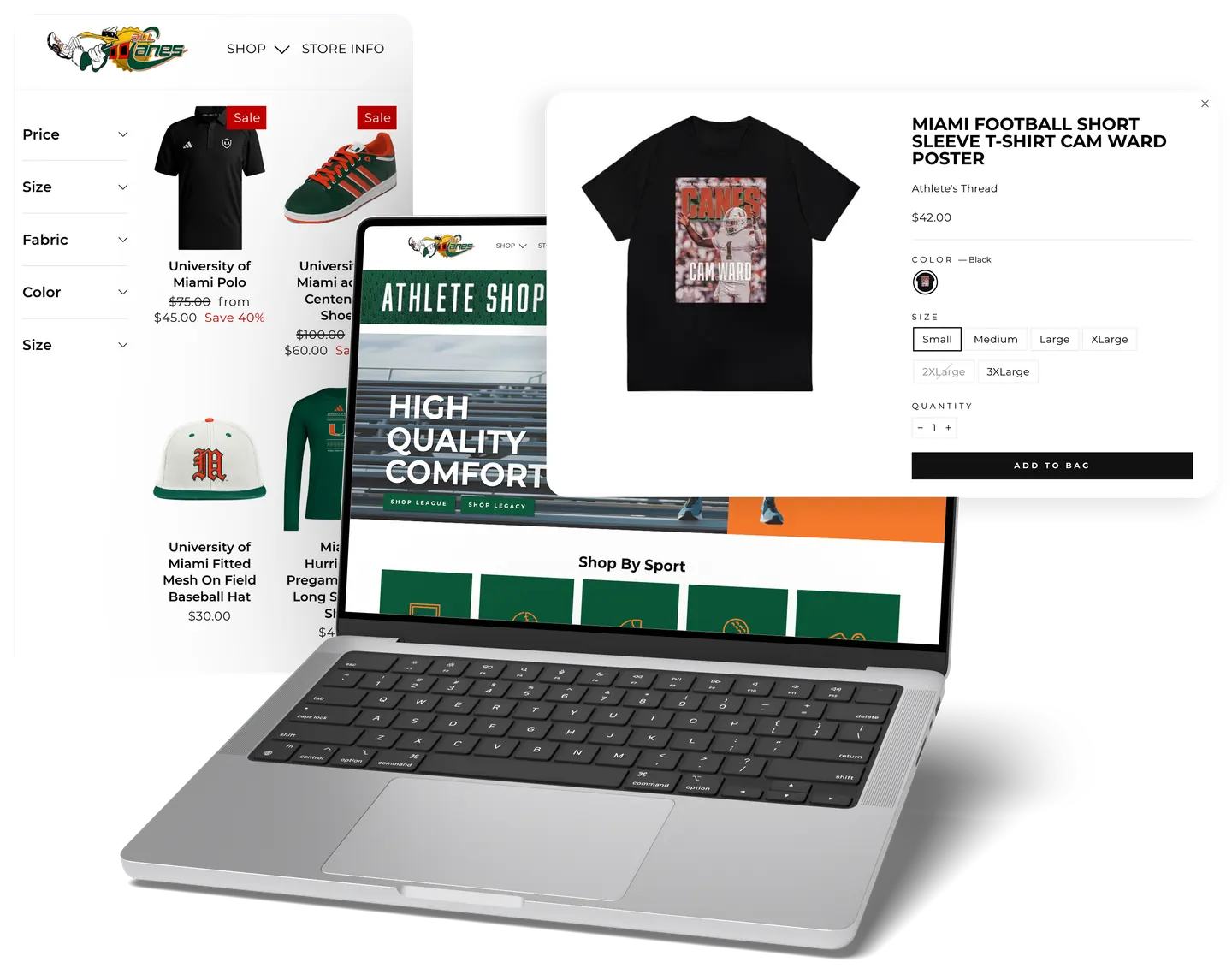 The allCanes storefront collection page and a product modal shown on a laptop