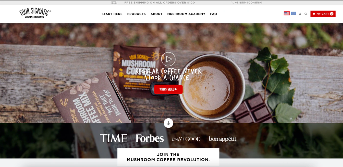 The Four Sigmatic storefront before the redesign