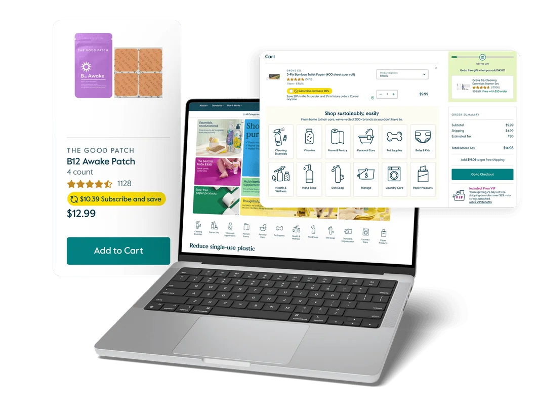The Grove.co storefront shown on a laptop