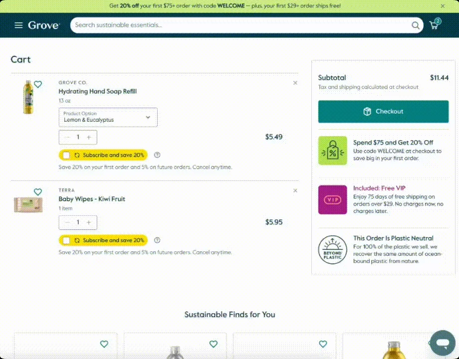 A demo of Grove's custom cart and checkout experience