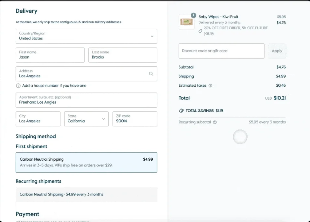 A demo of Grove's shipping time estimates