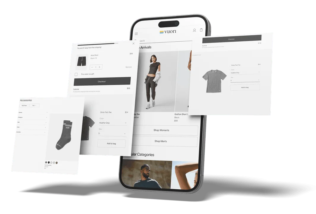 The Vuori storefront shown across devices